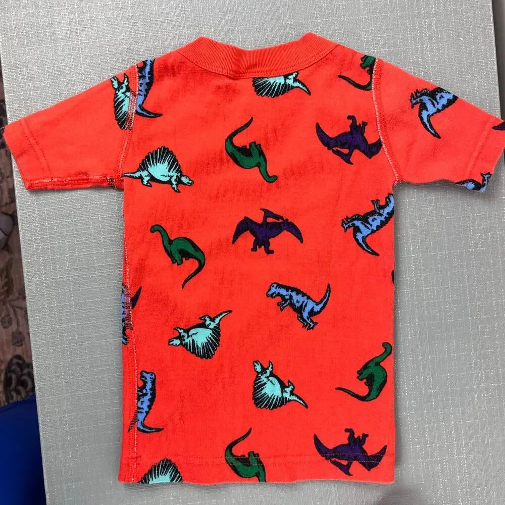 Hanna Andersson Orange Dinosaur Short John Pajamas 90 cm 3T